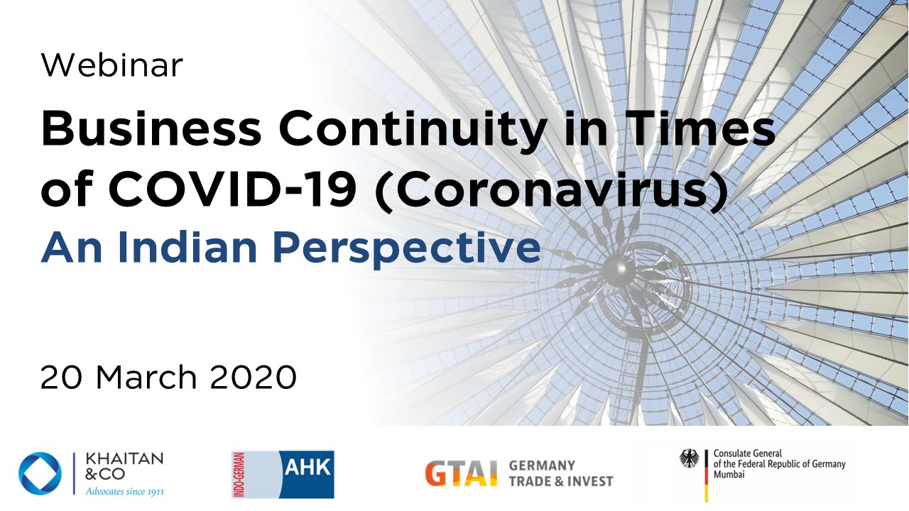 Business Continuity in Times of COVID-19 (Coronavirus) - An Indian Perspective